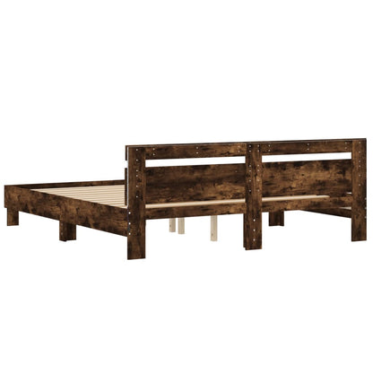Bed Frame with LED without Mattress Smoked Oak 200x200 cm