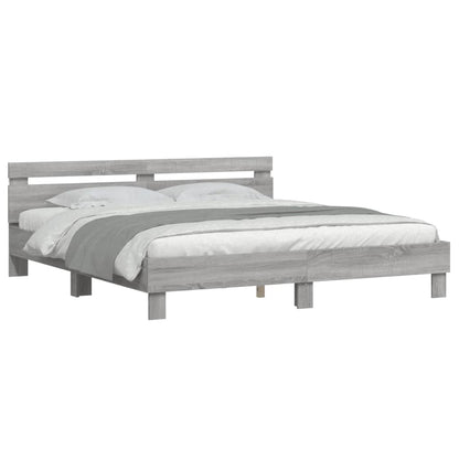 Bed Frame with LED without Mattress Grey Sonoma 200x200 cm
