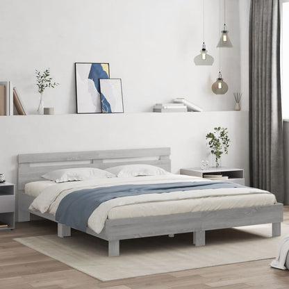 Bed Frame with LED without Mattress Grey Sonoma 200x200 cm