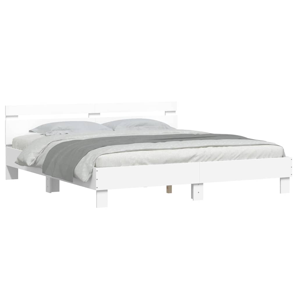 Bed Frame with LED without Mattress White 180x200 cm Super King