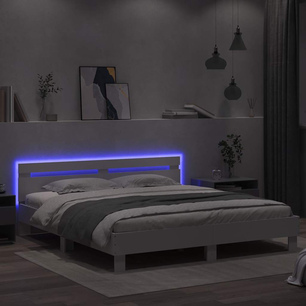 Bed Frame with LED without Mattress White 180x200 cm