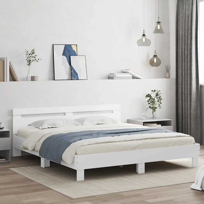 Bed Frame with LED without Mattress White 180x200 cm