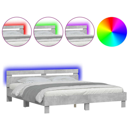 Bed Frame with LED without Mattress Concrete Grey 180x200 cm Super King