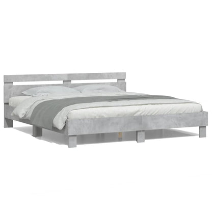 Bed Frame with LED without Mattress Concrete Grey 180x200 cm Super King