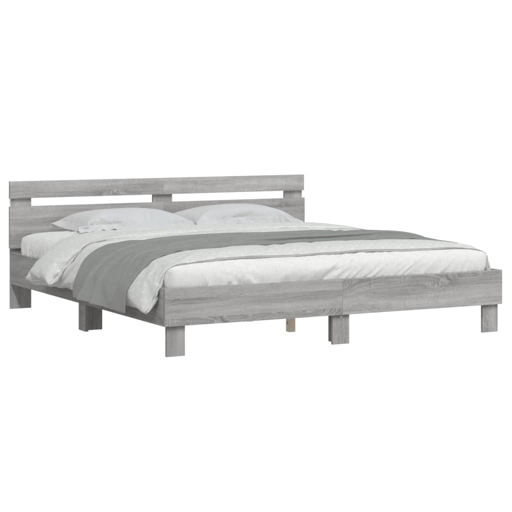 Bed Frame with LED without Mattress Grey Sonoma 180x200 cm