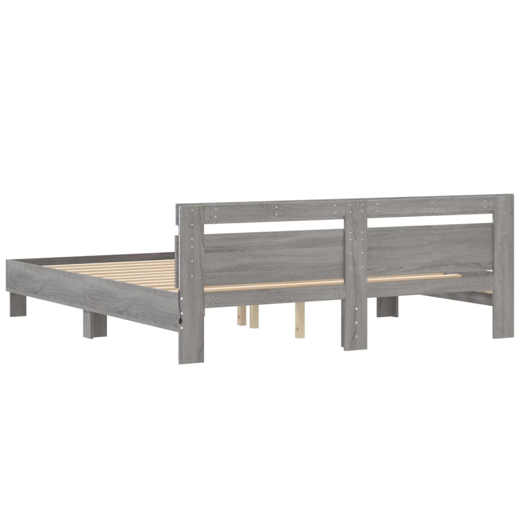 Bed Frame with LED without Mattress Grey Sonoma 180x200 cm