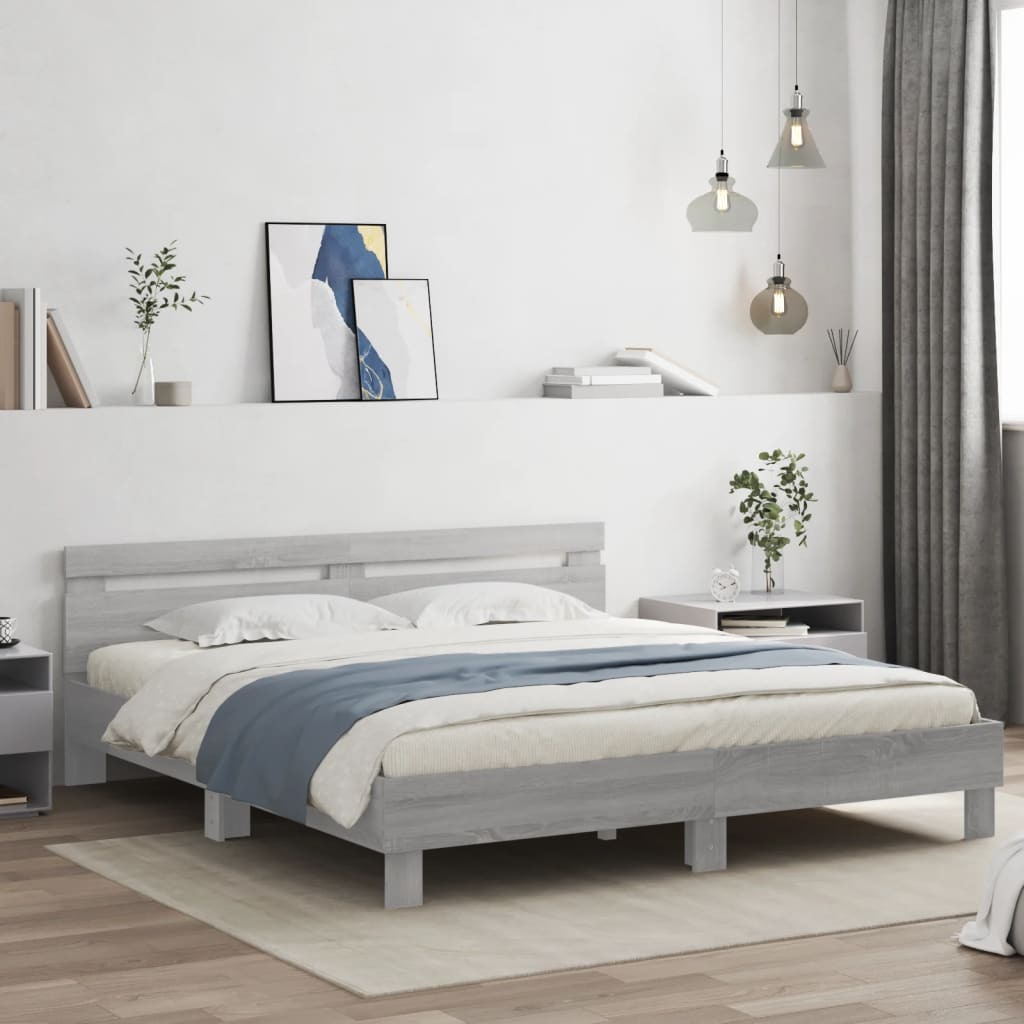 Bed Frame with LED without Mattress Grey Sonoma 180x200 cm