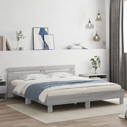 Bed Frame with LED without Mattress Grey Sonoma 180x200 cm