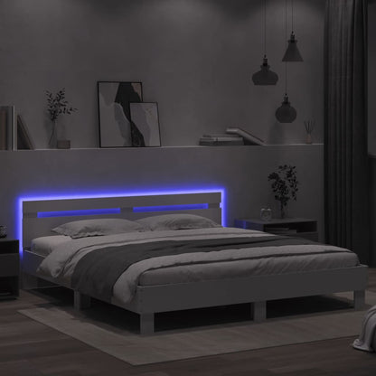Bed Frame with LED without Mattress White 160x200 cm