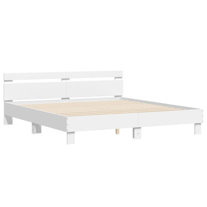 Bed Frame with LED without Mattress White 160x200 cm