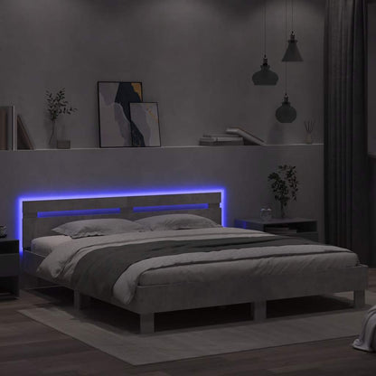 Bed Frame with LED without Mattress Concrete Grey 160x200 cm