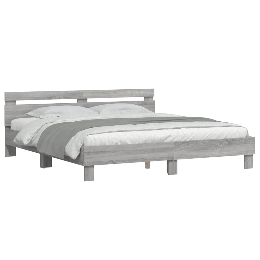 Bed Frame with LED without Mattress Grey Sonoma 160x200 cm