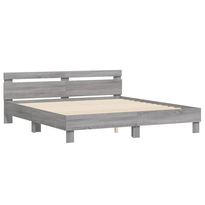 Bed Frame with LED without Mattress Grey Sonoma 160x200 cm