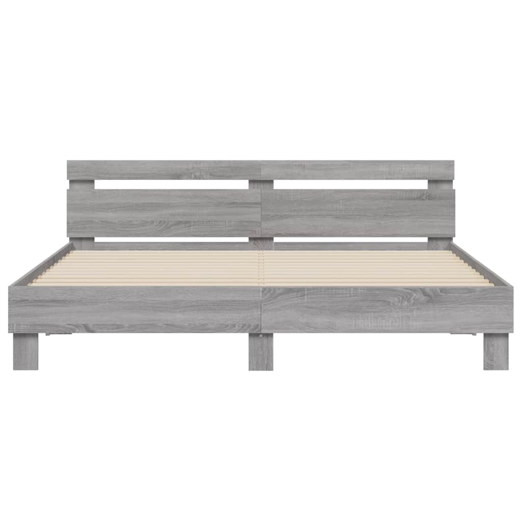 Bed Frame with LED without Mattress Grey Sonoma 160x200 cm