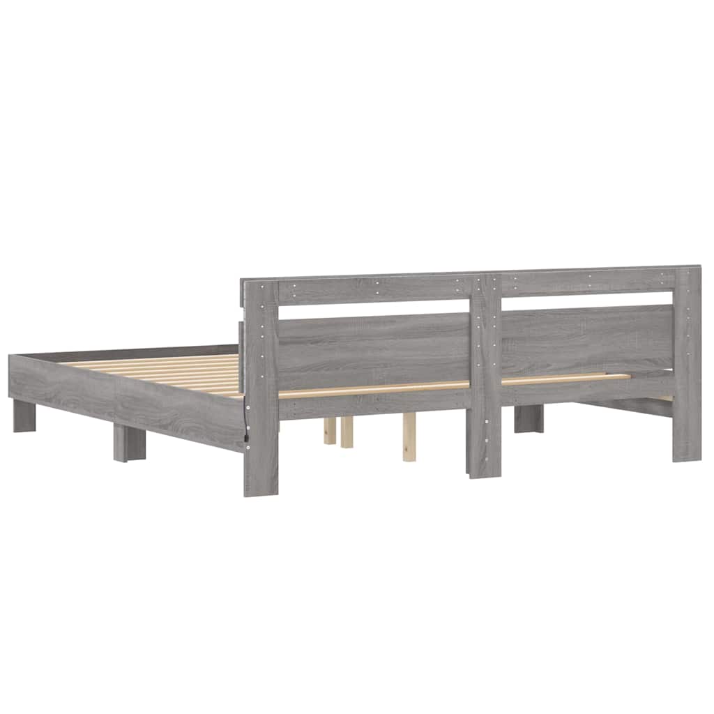 Bed Frame with LED without Mattress Grey Sonoma 160x200 cm