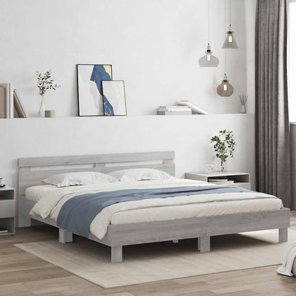Bed Frame with LED without Mattress Grey Sonoma 160x200 cm