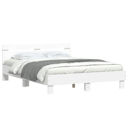 Bed Frame with LED without Mattress White 150x200 cm King Size