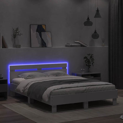 Bed Frame with LED without Mattress White 150x200 cm King Size