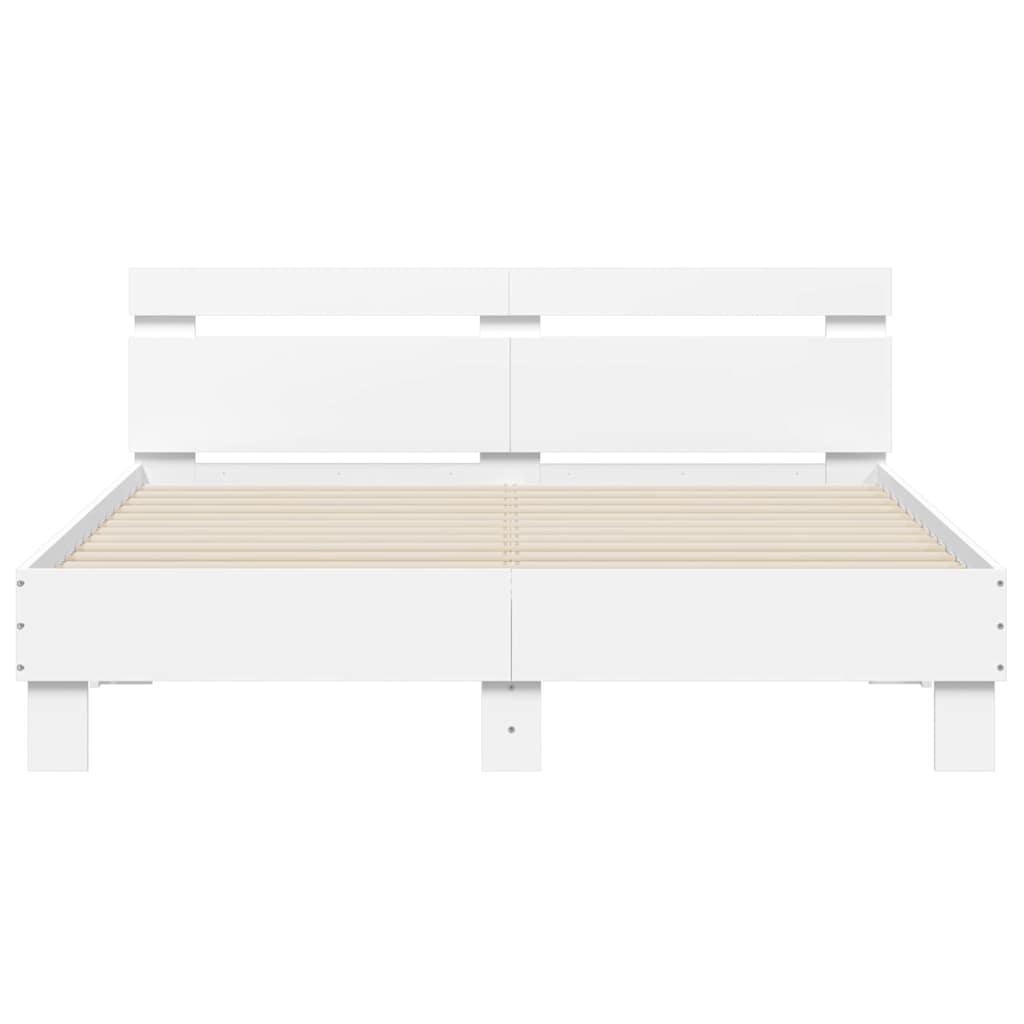 Bed Frame with LED without Mattress White 150x200 cm King Size