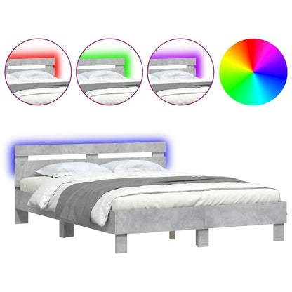 Bed Frame with LED without Mattress Concrete Grey 150x200 cm