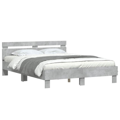 Bed Frame with LED without Mattress Concrete Grey 150x200 cm