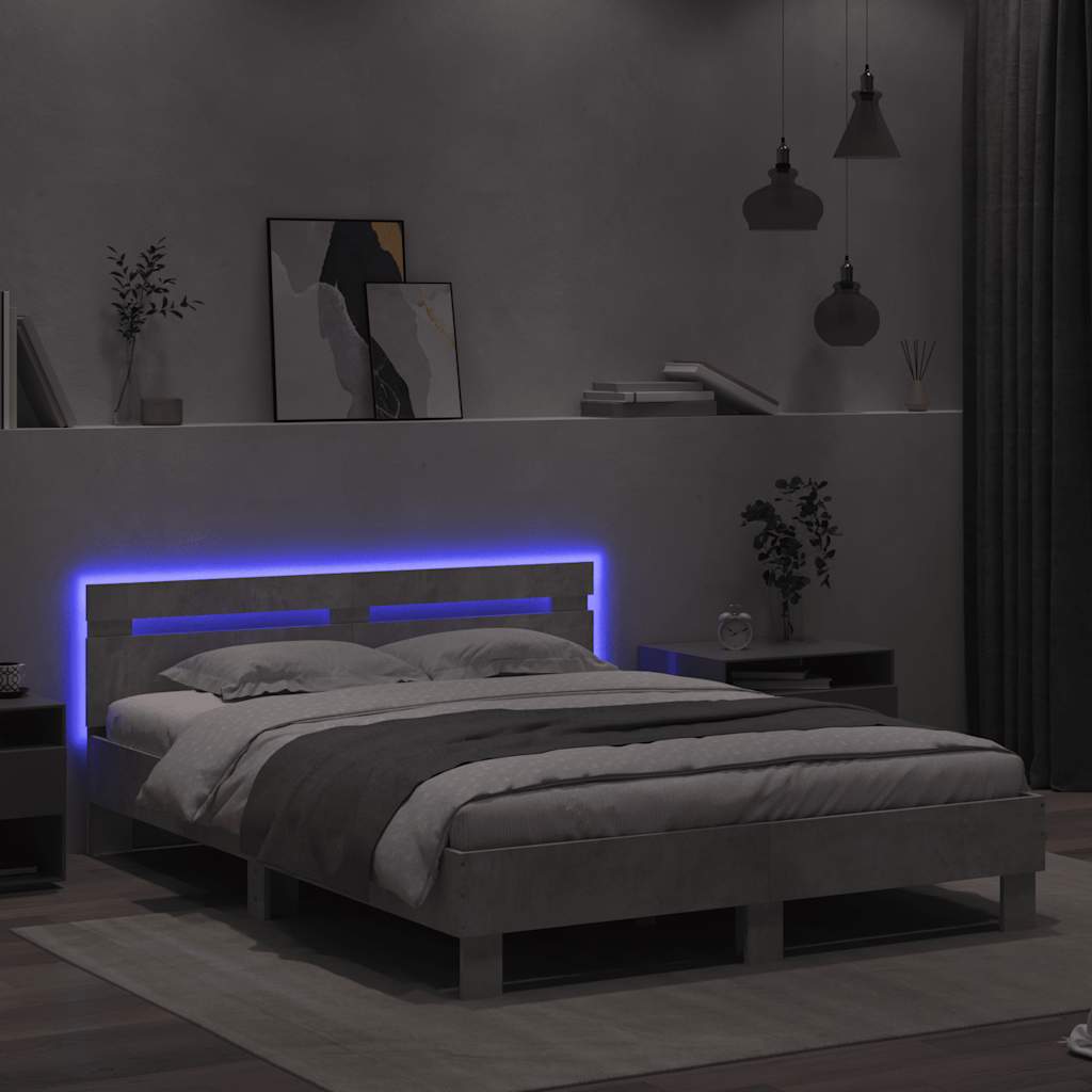 Bed Frame with LED without Mattress Concrete Grey 150x200 cm