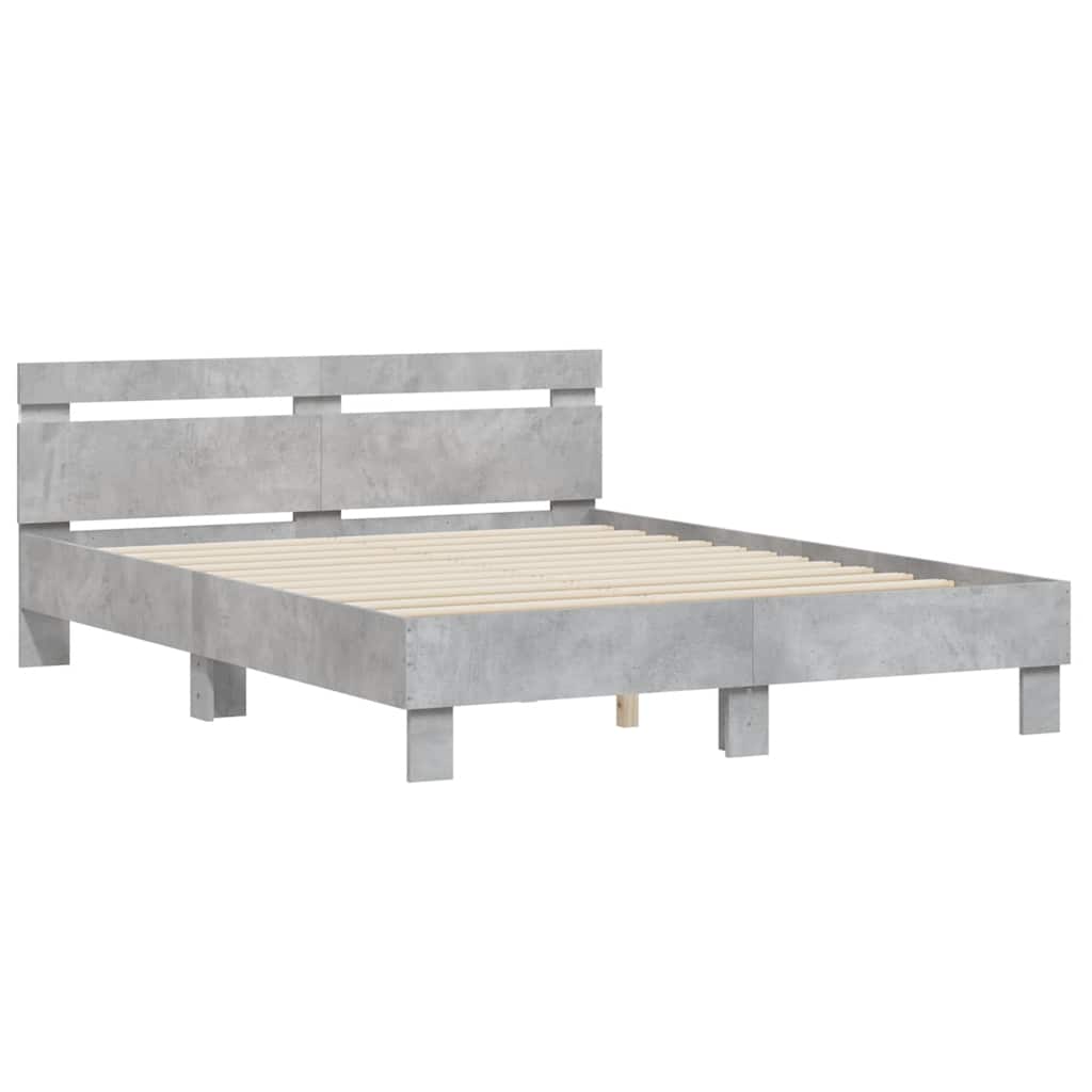 Bed Frame with LED without Mattress Concrete Grey 150x200 cm