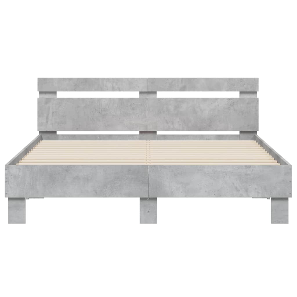 Bed Frame with LED without Mattress Concrete Grey 150x200 cm