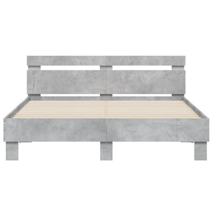 Bed Frame with LED without Mattress Concrete Grey 150x200 cm