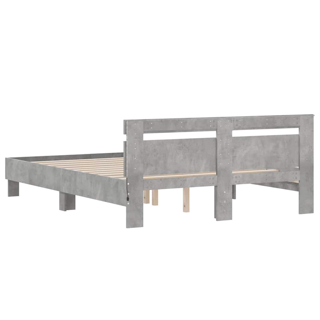 Bed Frame with LED without Mattress Concrete Grey 150x200 cm