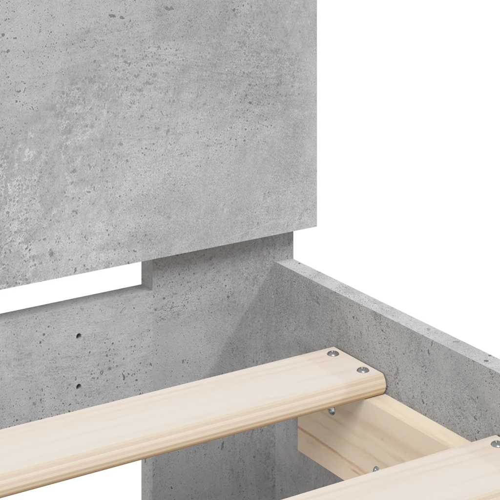 Bed Frame with LED without Mattress Concrete Grey 150x200 cm