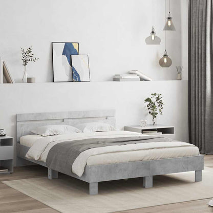 Bed Frame with LED without Mattress Concrete Grey 150x200 cm