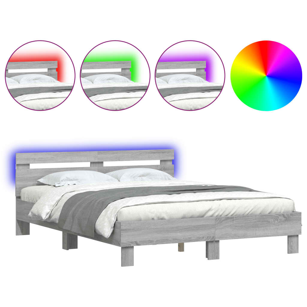 Bed Frame with LED without Mattress Grey Sonoma 150x200 cm