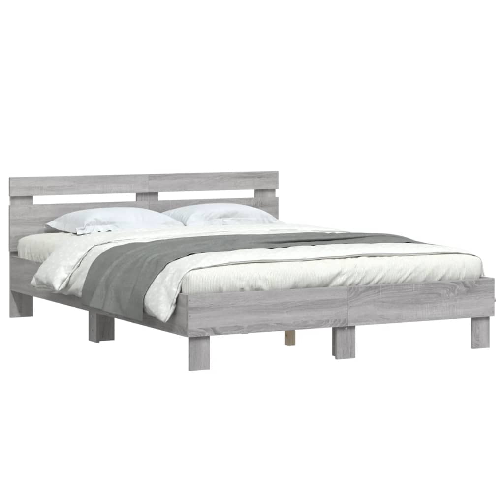 Bed Frame with LED without Mattress Grey Sonoma 150x200 cm