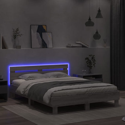 Bed Frame with LED without Mattress Grey Sonoma 150x200 cm