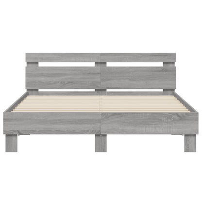 Bed Frame with LED without Mattress Grey Sonoma 150x200 cm
