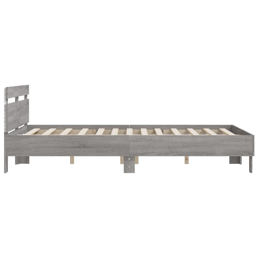 Bed Frame with LED without Mattress Grey Sonoma 150x200 cm