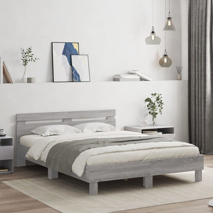 Bed Frame with LED without Mattress Grey Sonoma 150x200 cm