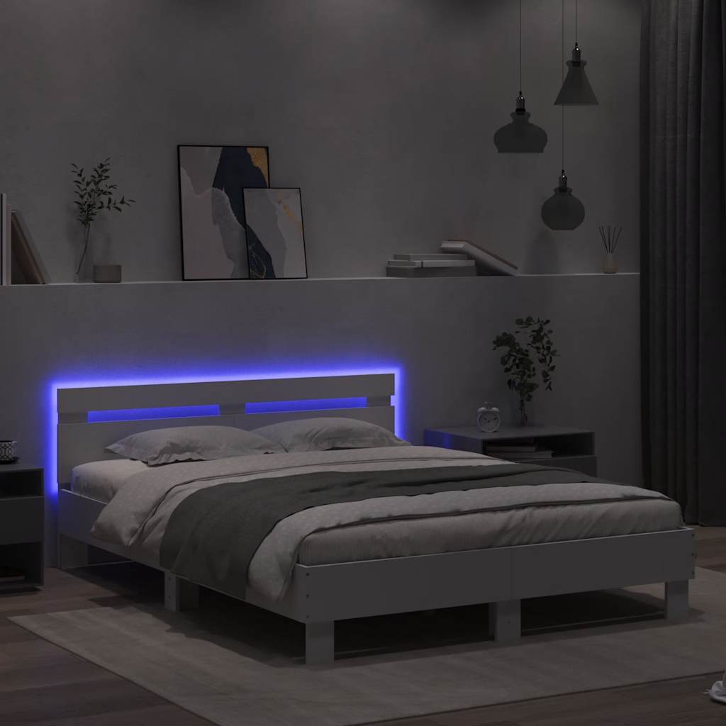 Bed Frame with LED without Mattress White 140x200 cm