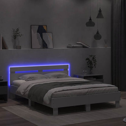 Bed Frame with LED without Mattress White 140x200 cm