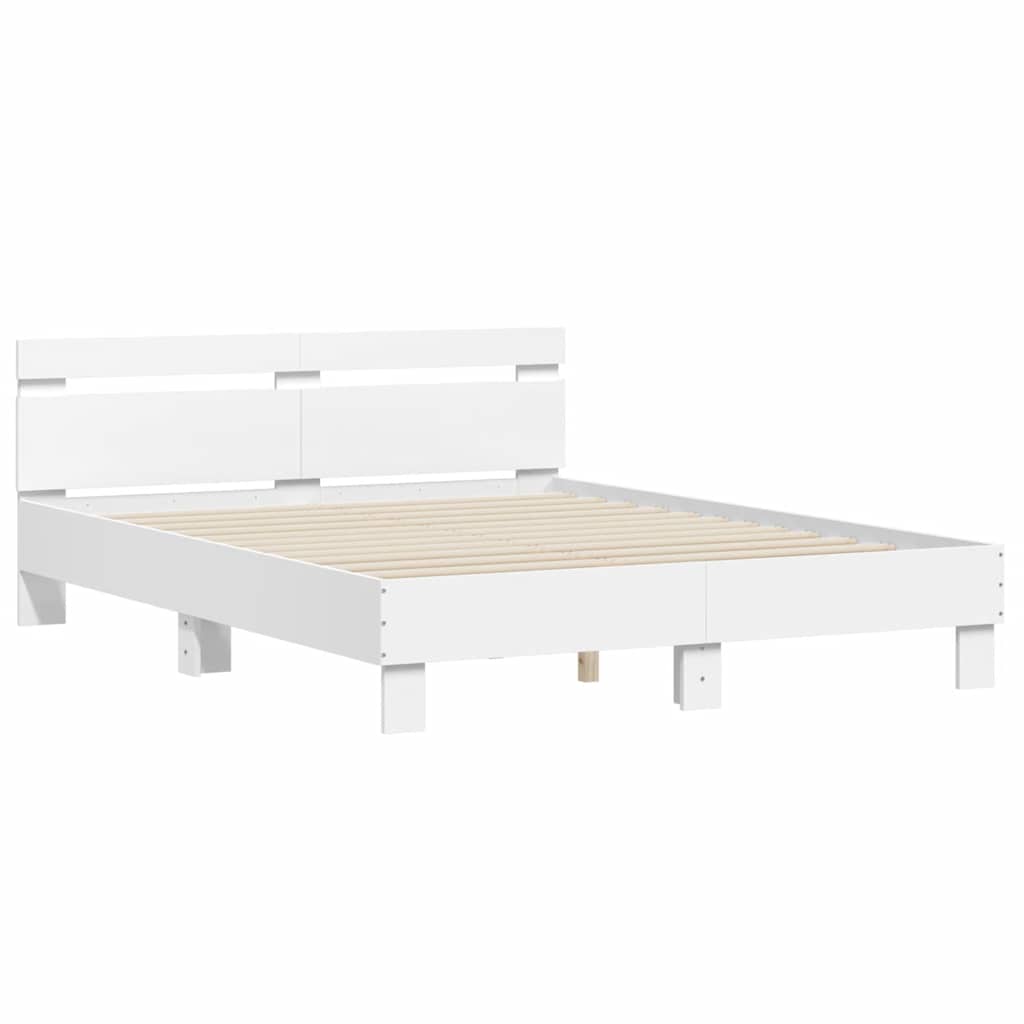 Bed Frame with LED without Mattress White 140x200 cm