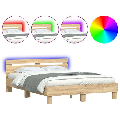 Bed Frame with LED without Mattress Sonoma Oak 140x200 cm