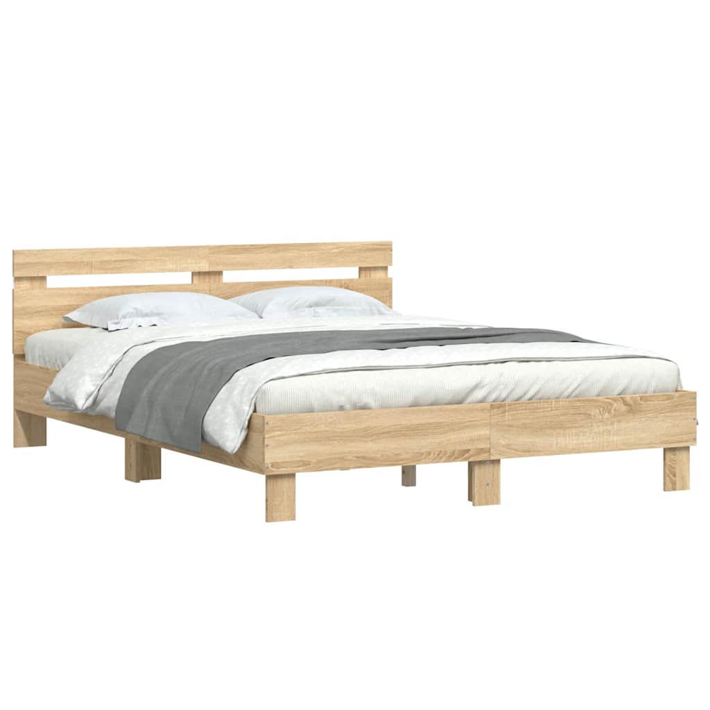 Bed Frame with LED without Mattress Sonoma Oak 140x200 cm