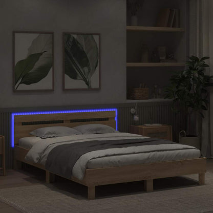 Bed Frame with LED without Mattress Sonoma Oak 140x200 cm