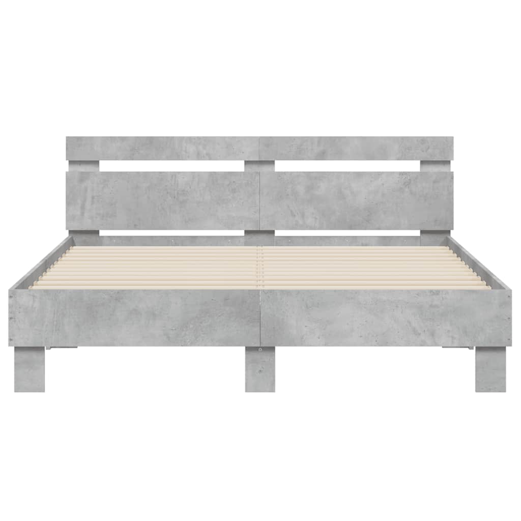Bed Frame with LED without Mattress Concrete Grey 140x200 cm