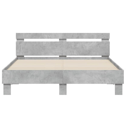 Bed Frame with LED without Mattress Concrete Grey 140x200 cm