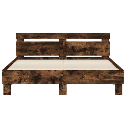 Bed Frame with LED without Mattress Smoked Oak 140x200 cm