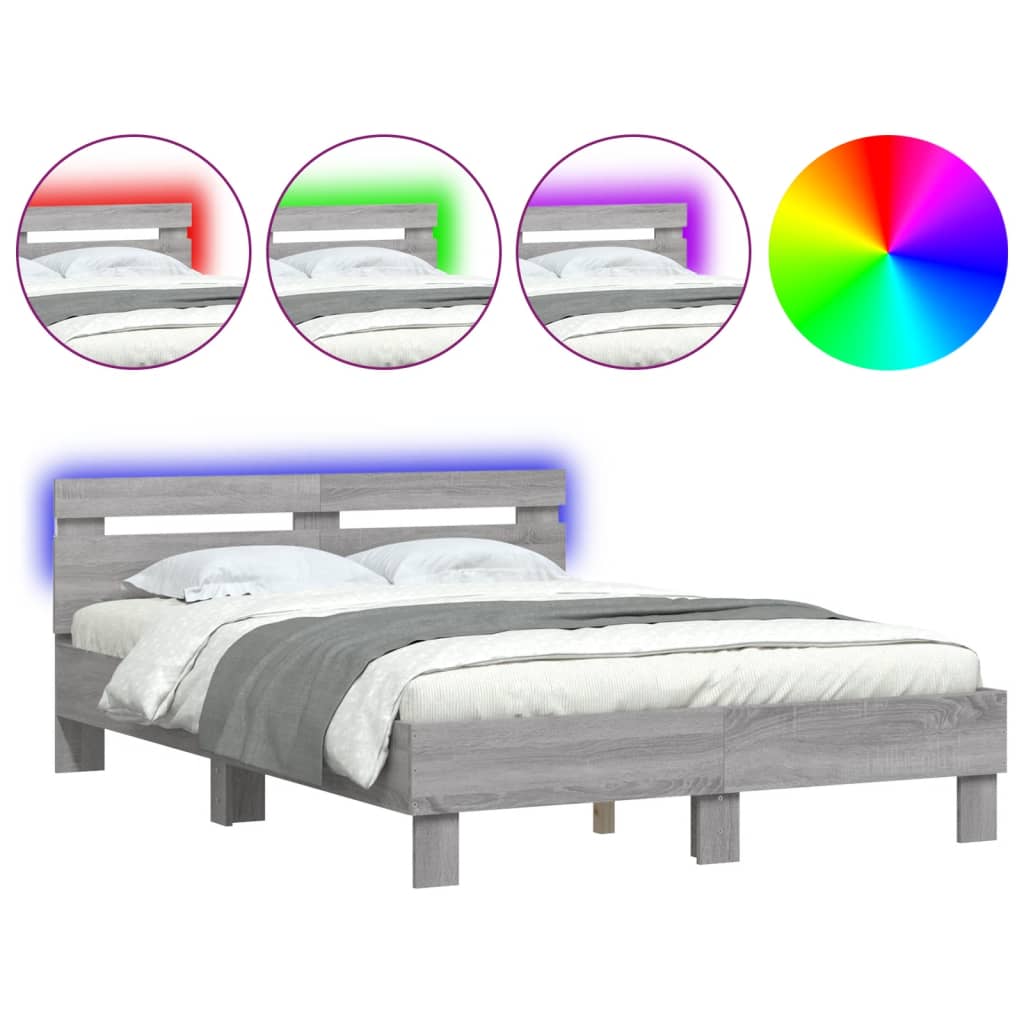 Bed Frame with LED without Mattress Grey Sonoma 120x200 cm