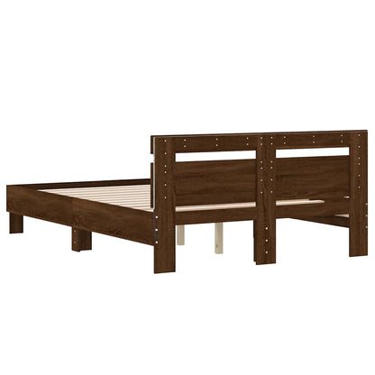 Bed Frame with LED without Mattress Brown Oak 120x200 cm