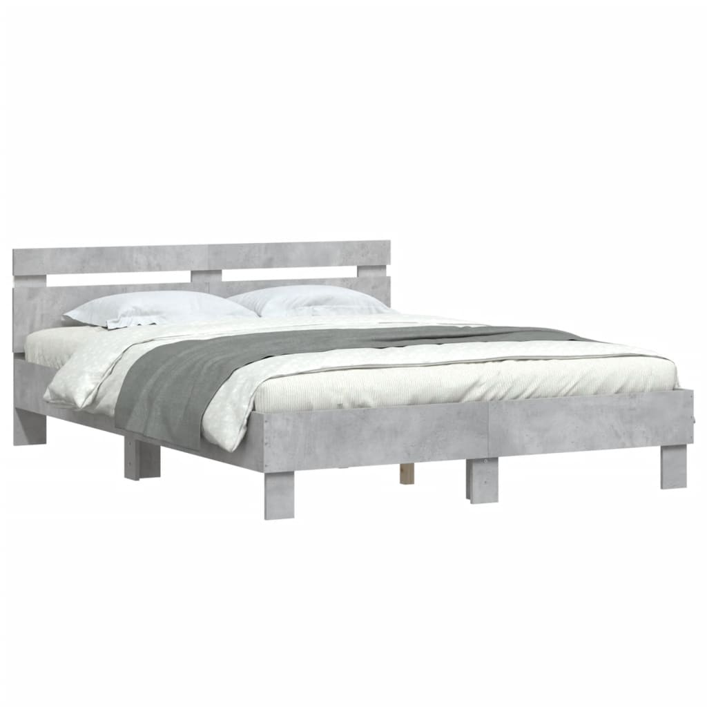 Bed Frame with LED without Mattress Concrete Grey 140x190 cm